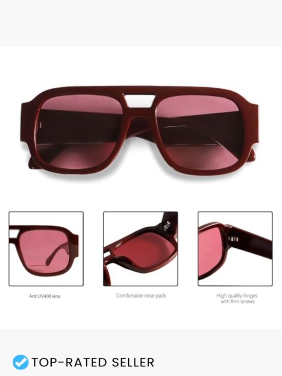 Retro Oversized Aviator Sunglasses Square Double Bridge Trendy UV400 Protection